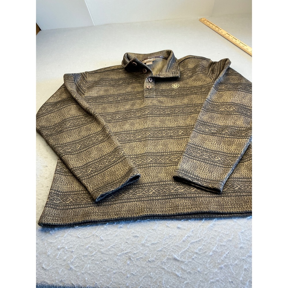 Ariat Quarter Button Pullover Southwestern Geometric Fleece Brown Mens Size M